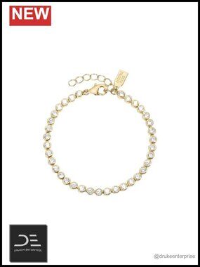 14k Gold Plated Tennis Bracelet Bezel Cubic Zirconia